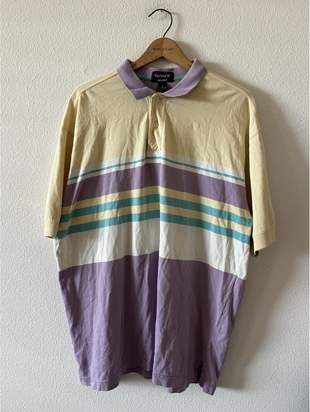 Vintage Gant Rugger Pastel Striped Polo Shirt Large